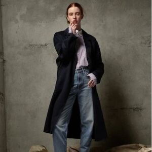 Gap Wool Cocoon Coat Recycled Double Faced Wool Blend Navy Long Oversized Small